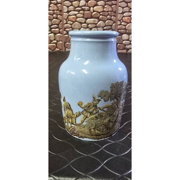 Prattware Blue Boar Hunt Scene Meat Paste Jar - Picture 7 of 12